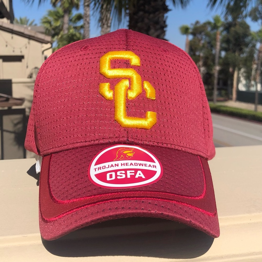 USC Trojans Training Flex Cap Adjustable Cardinal Red & Gold Baseball Hat NEW
